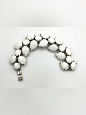 Vintage White Stone Silver Tone Metal Bracelet